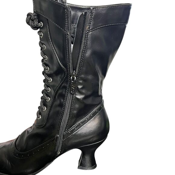 Ellie Victorian Lace Up Boots Womens Size 8 Black Side Zip Spool Heel Steampunk - Picture 12 of 14
